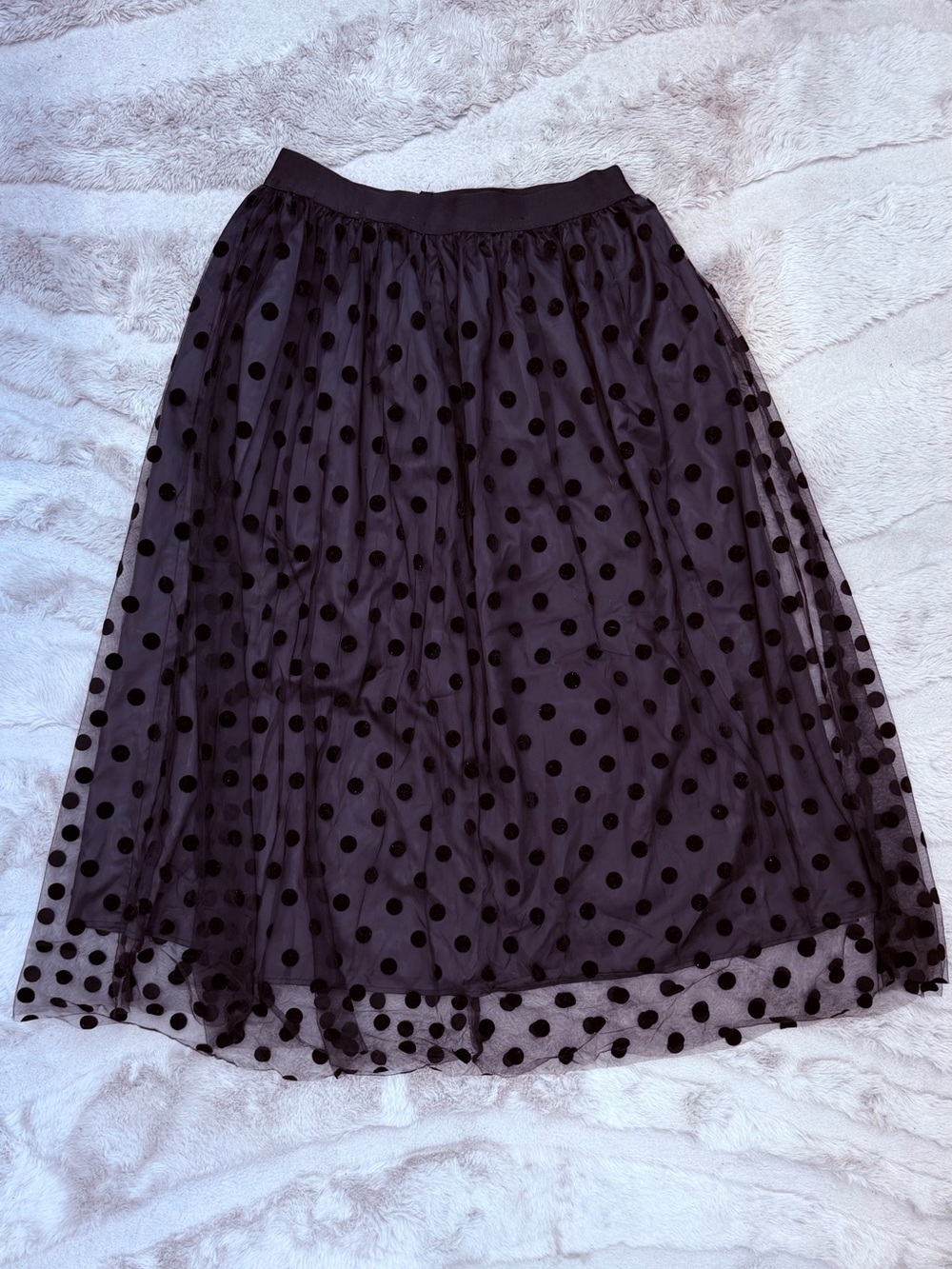 SHEIN Black Polka Dot Tulle Midi Skirt